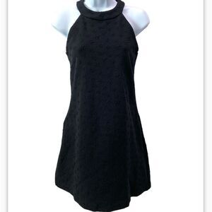 Betsey Johnson Halter Style Solid Black Swing Dress With Raised Rose Design
